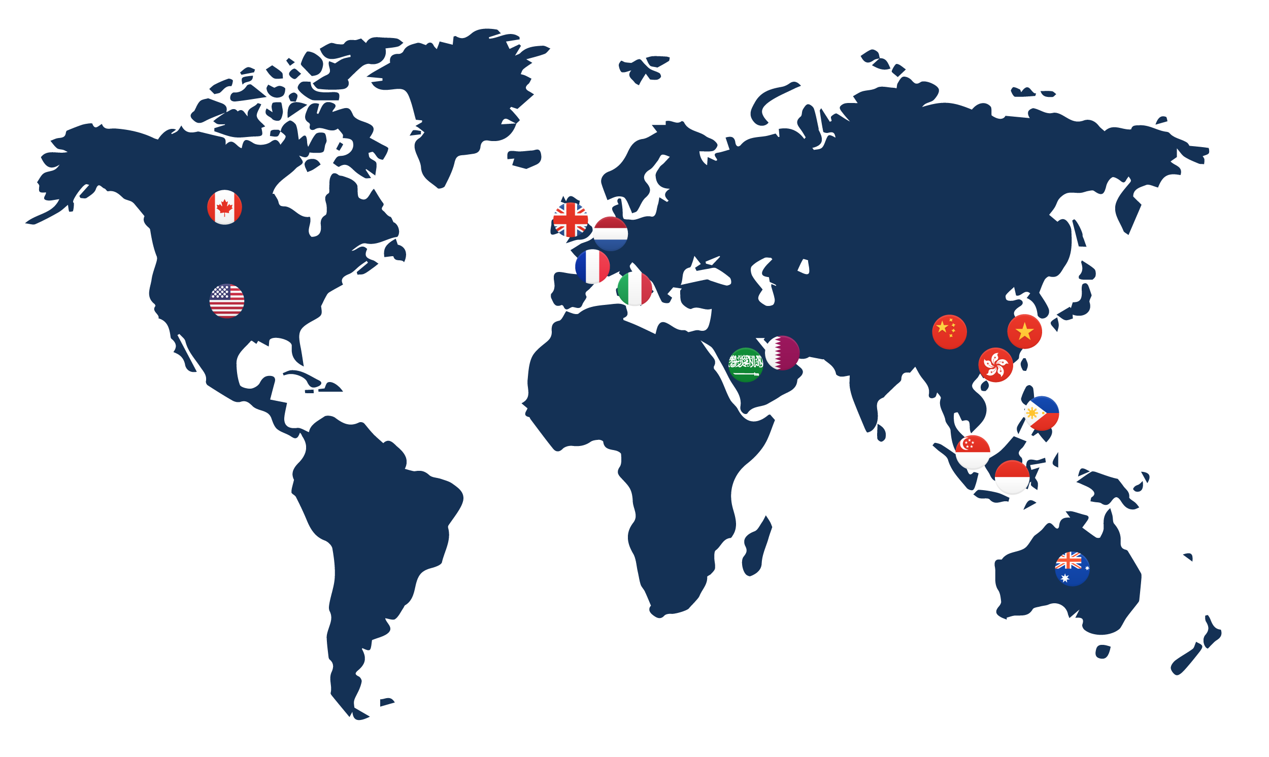 worldmap-with-flags-Primary-Dark-Blue Map showing different locations of Mach7 customers